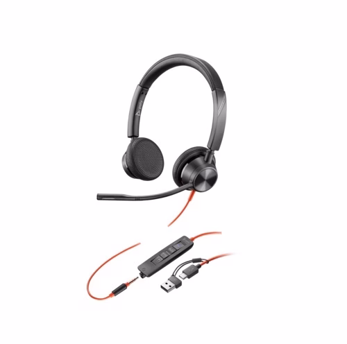 Poly Blackwire 3325-M "USB-C auf USB-A Adapter & 3,5mm" Stereo Headset für Microsoft mit USB-C Steck