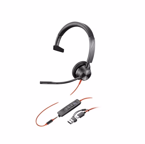Poly Blackwire 3315 "USB-C auf USB-A Adapter & 3,5mm" Monaural Headset für UC mit USB-C Stecker