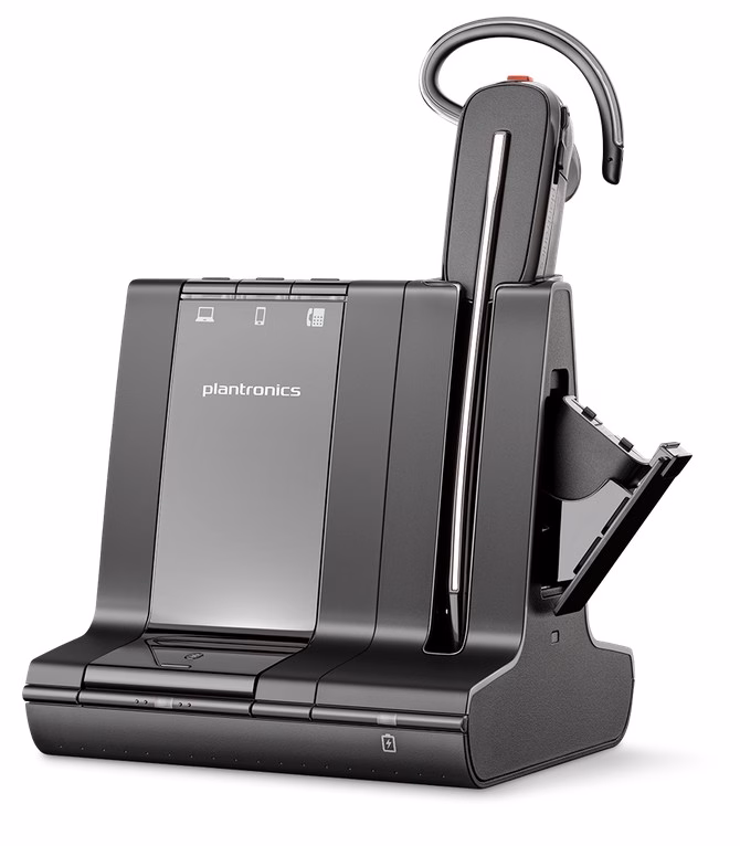 Poly Savi 8245 Konvertible Office DECT NC Headset mit Zusatzakku für Festnetz, PC Softphone und Blue