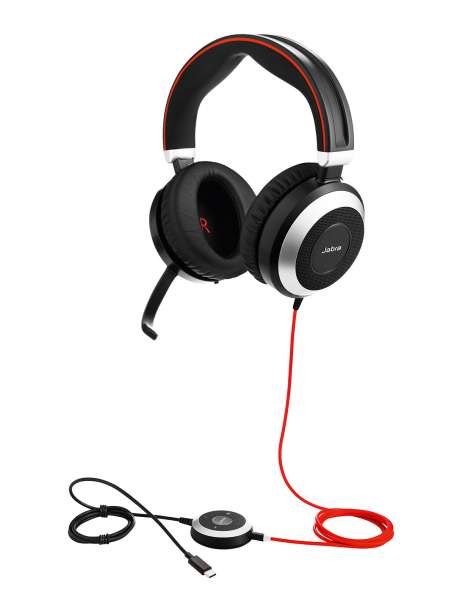 Jabra Evolve 80 MS Duo ANC USB & 3,5mm Klinke NC Headset mit Active Noise Cancellation, Busylight &